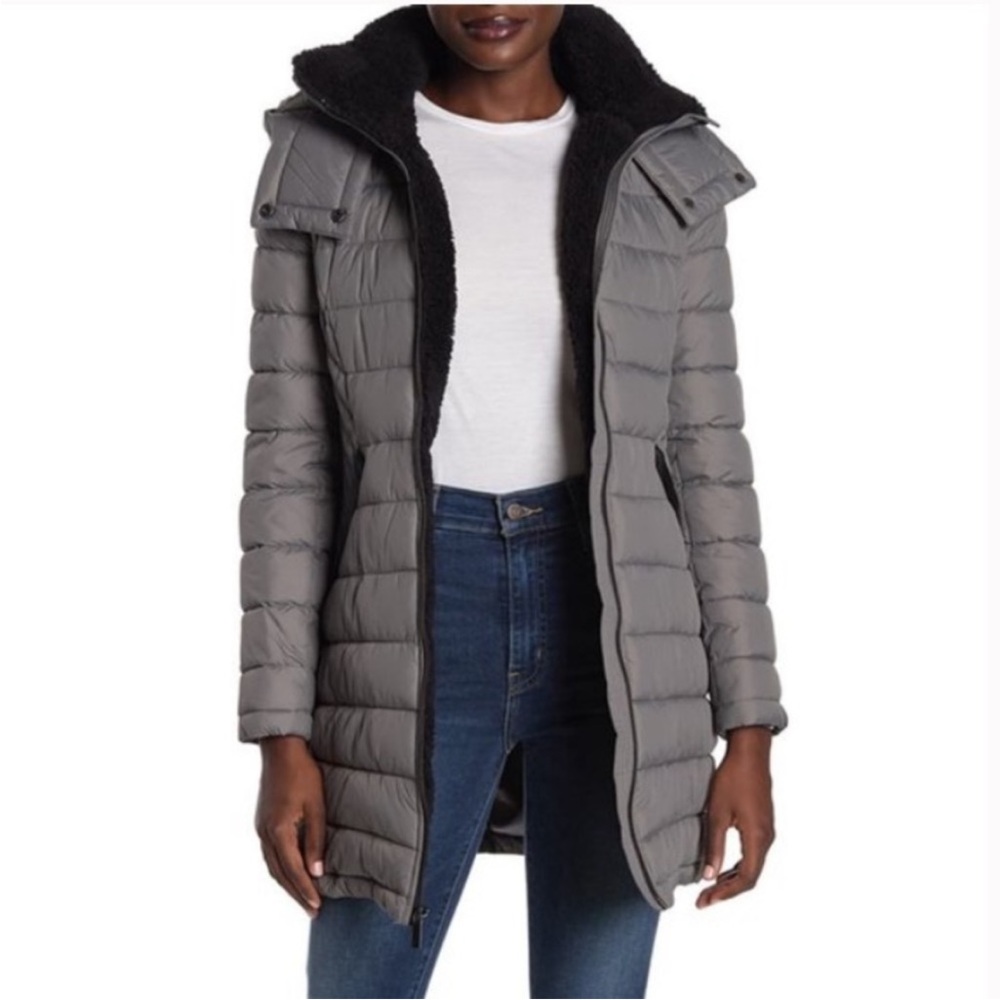 French Connection Grey Hooded Puffer Coat Size Small - Picture 1 of 6